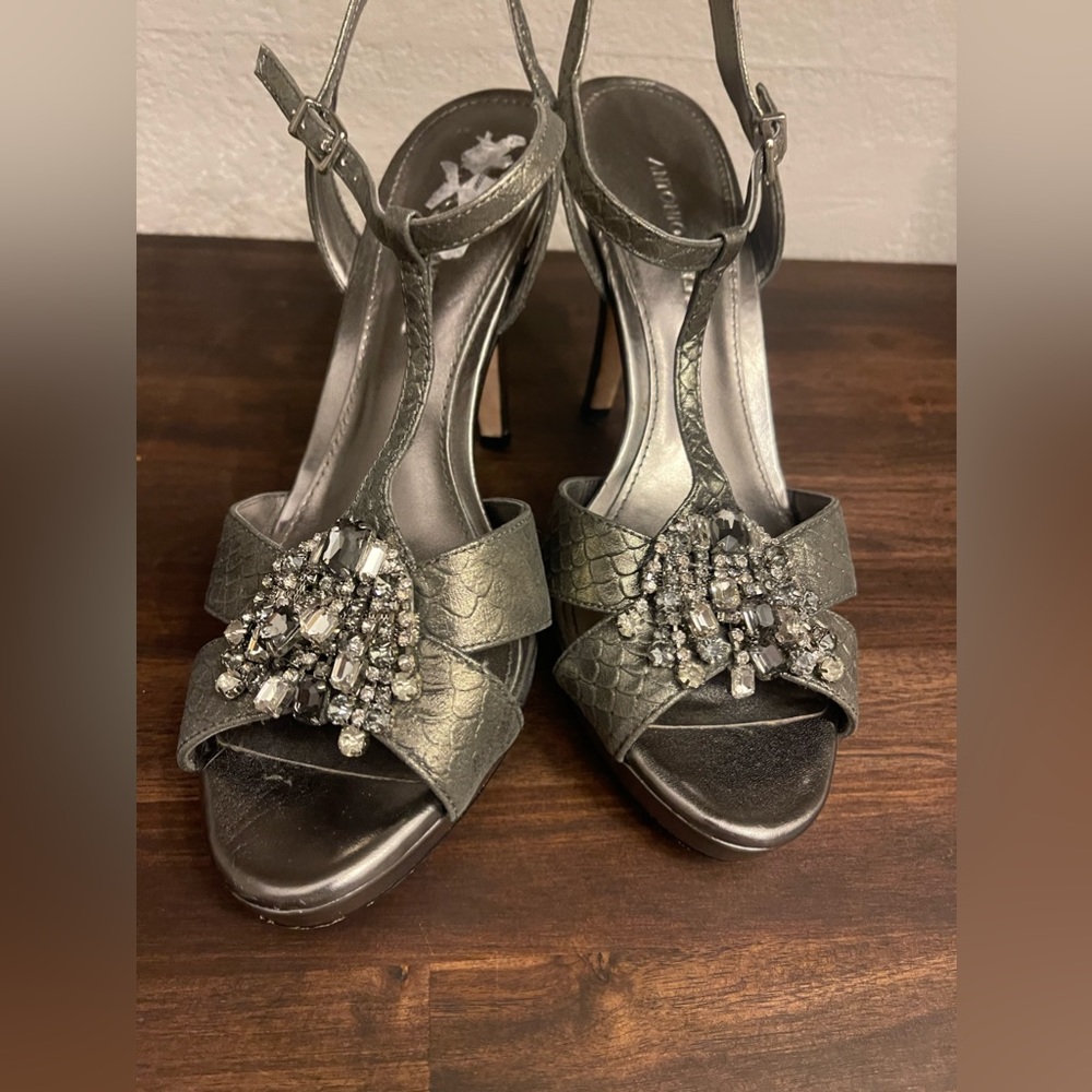 Size 9.5 Antonio Melanie stunning silver pewter heels with jewels
